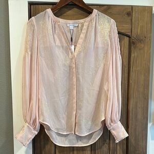 Chico's Gold Foil Chiffon Pintuck Blouse